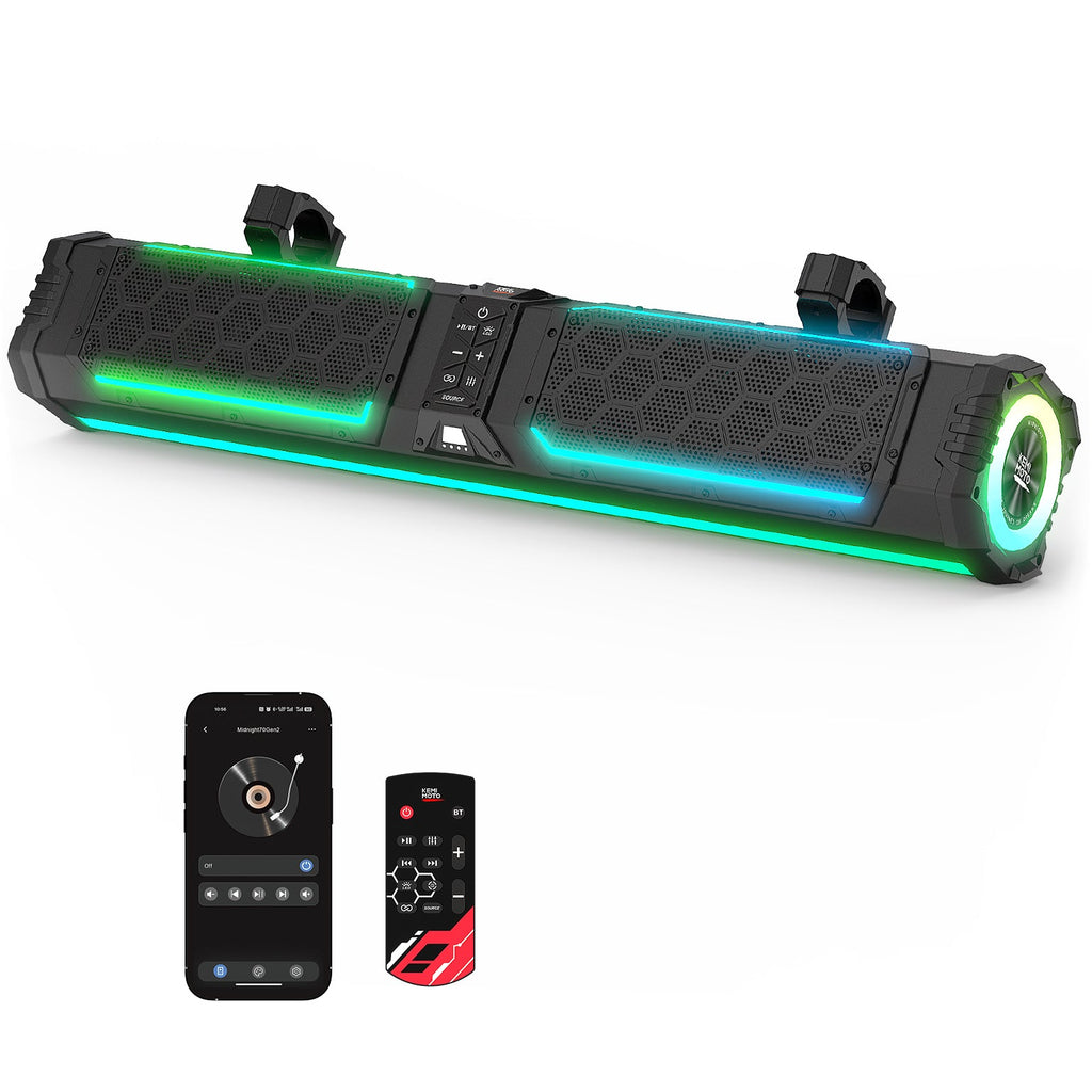KEMIMOTO Midnight 80 Gen2 UTV Soundbar For Can am Polaris 680W Max Power, IP66 Waterproof & Quad Passive Radiators