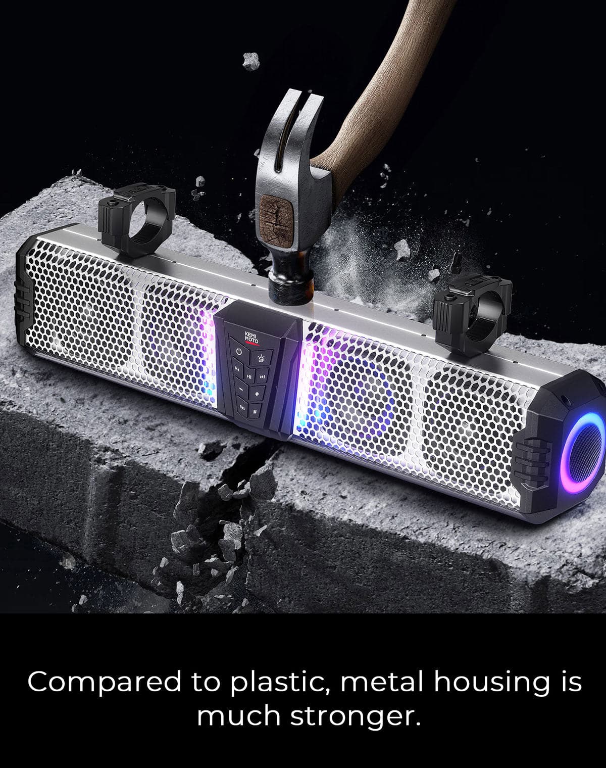 KEMIMOTO Midnight SL60 Gen1.5 Metal 26" RGB UTV Sound Bar for Can-am Golf Cart Marine 1"-2" Roll Bar