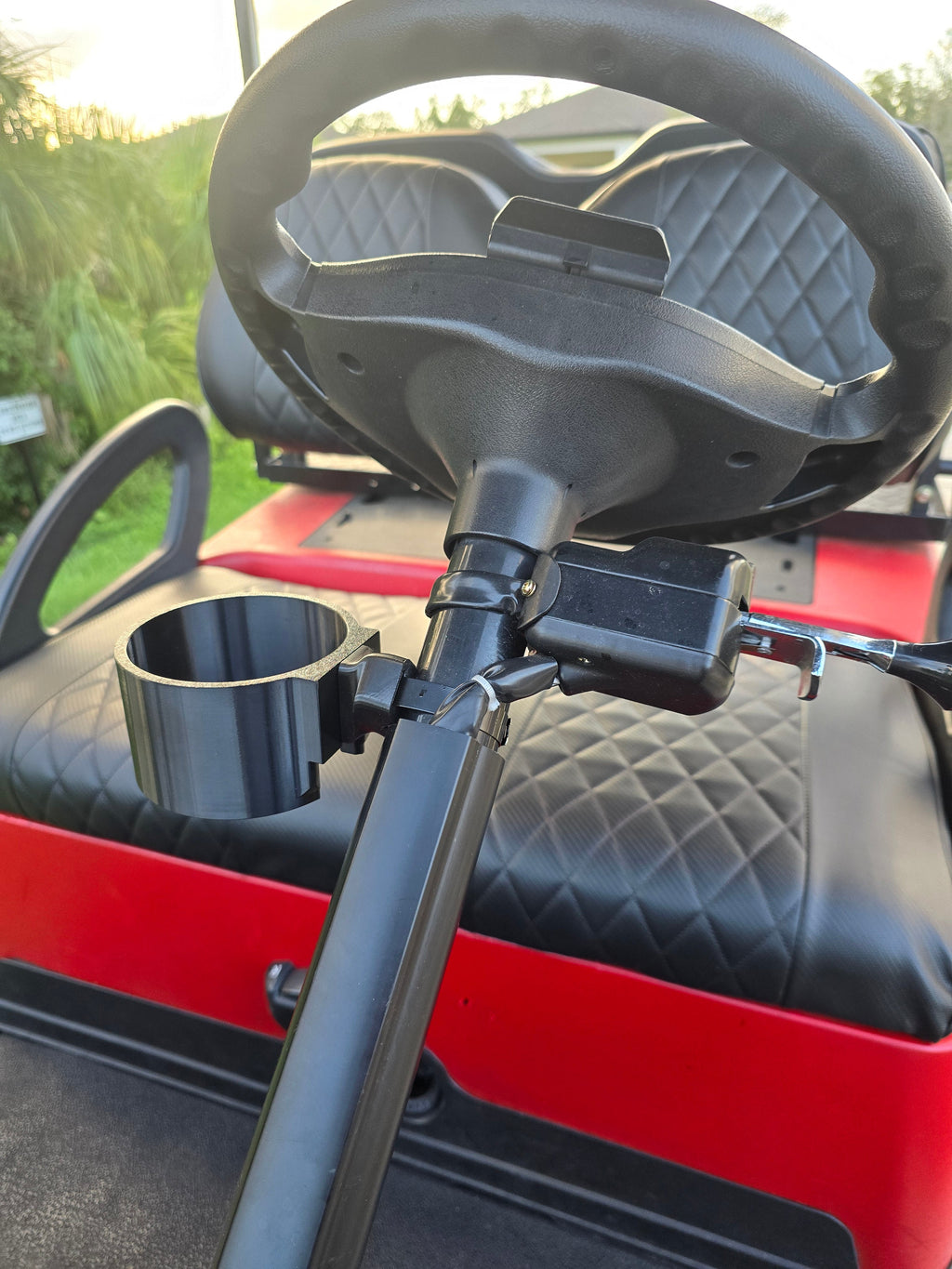 Quick-Clip Golf Cart Steering Column Cup Holder & Mount