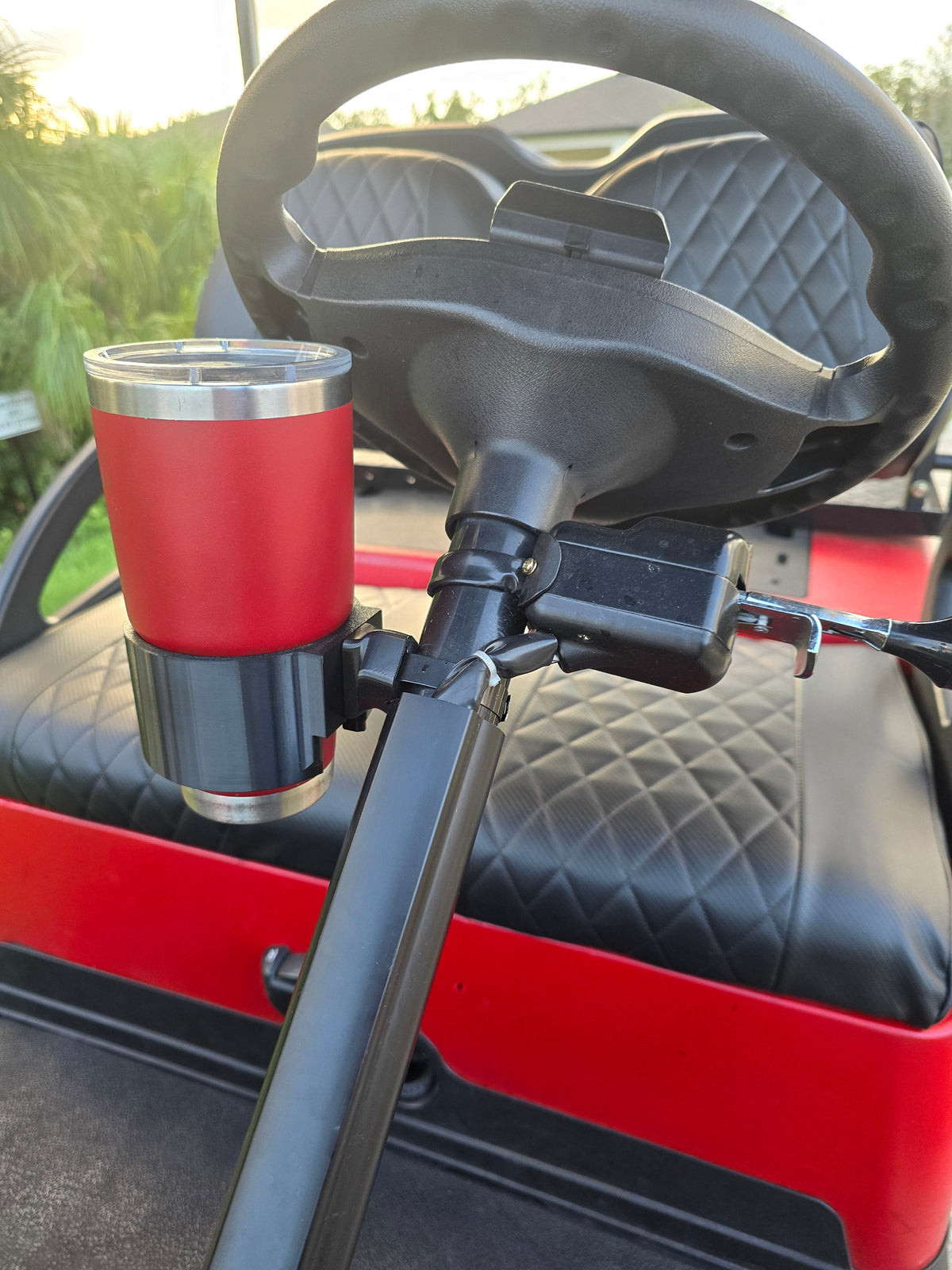 Quick-Clip Golf Cart Steering Column Cup Holder & Mount