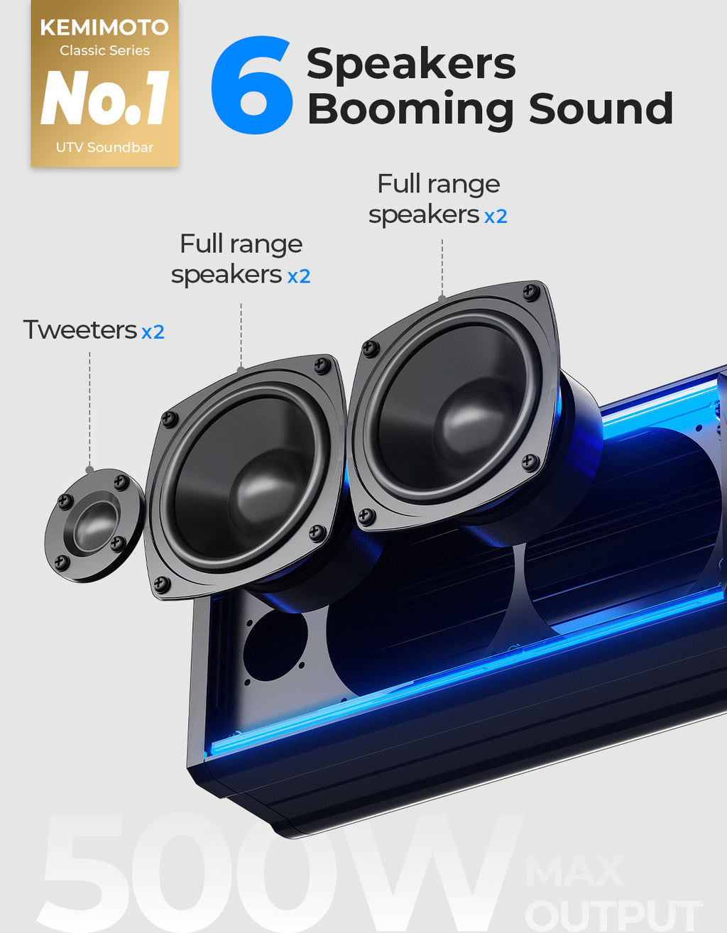 6 Speaker 26'' RGB Universal Sound Bar for Can Am Maverick X3/ RZR w/ 1.75''-2.25'' Roll Bar