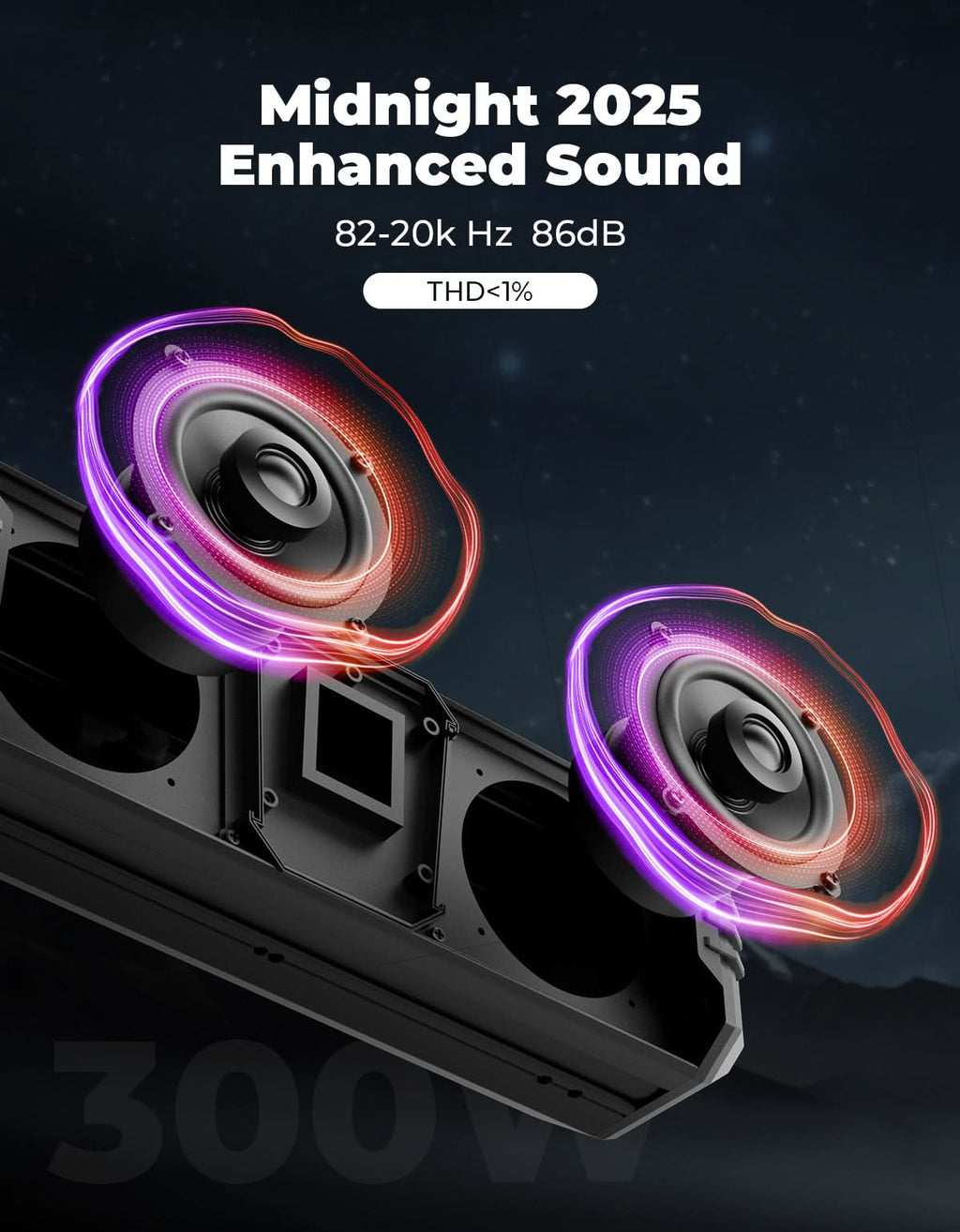 Midnight 40 Gen1.5 Metal 16" Bluetooth Sound Bar –2026 Compact RGB UTV Speaker for Golf Cart, ATV, Polaris RZR