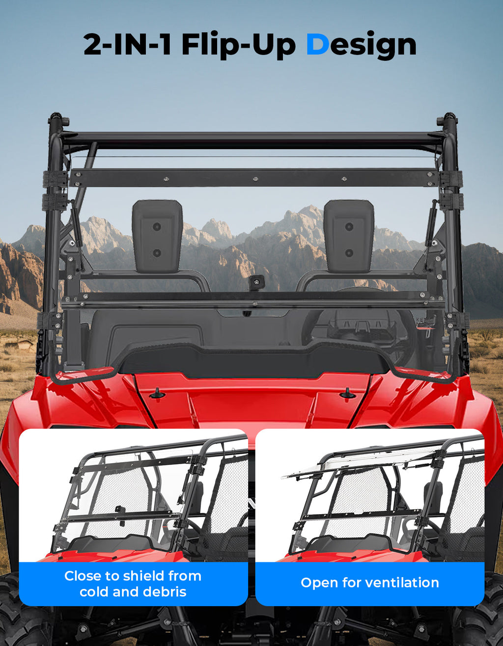 UTV Flip Up Windshield for Pioneer 700/700-4 2014-2026