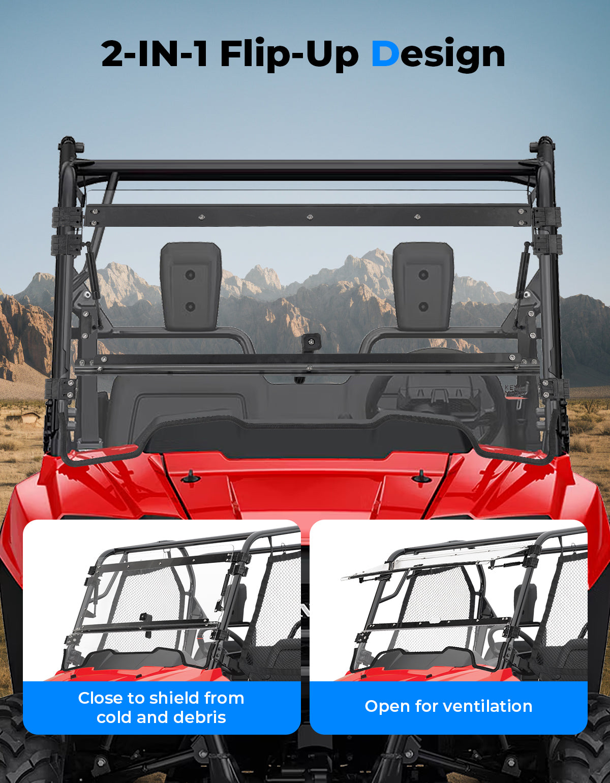 UTV Flip Up Windshield for Pioneer 700/700-4 2014-2026