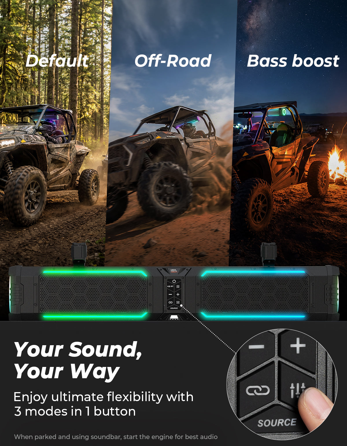 KEMIMOTO Midnight 80 Gen2 UTV Soundbar For Can am Polaris 680W Max Power, IP66 Waterproof & Quad Passive Radiators