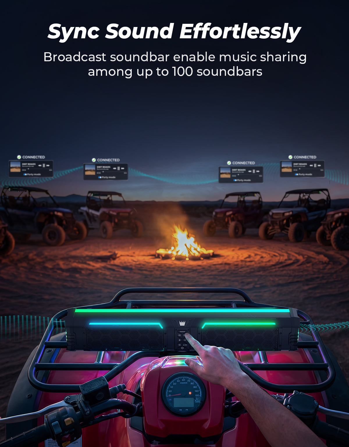 KEMIMOTO Midnight 80 Gen2 UTV Soundbar For Can am Polaris 680W Max Power, IP66 Waterproof & Quad Passive Radiators