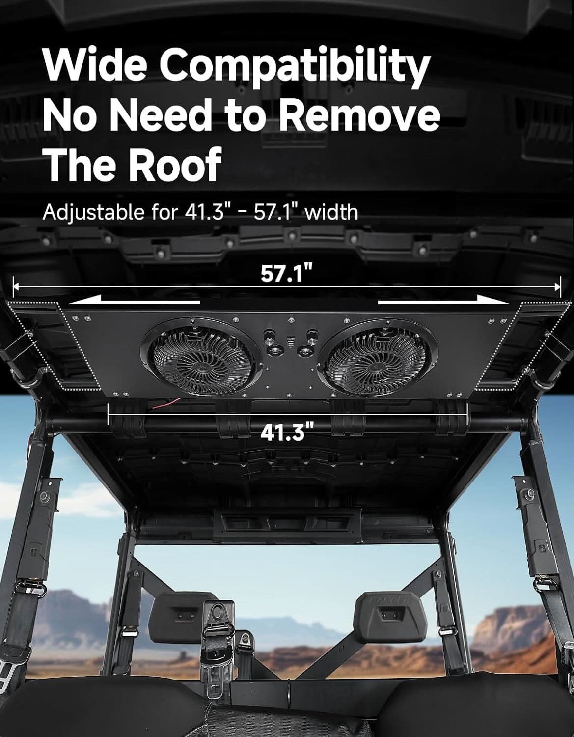 UTV Roof Fan with lights for Polaris Defender UForce 57-41 Inch Roof Width (New)
