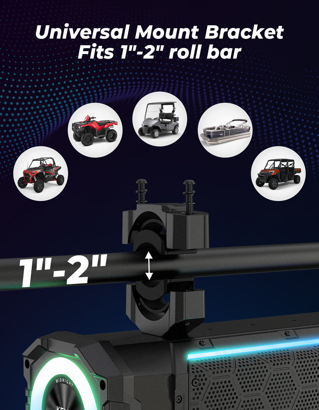 KEMIMOTO Midnight 80 Gen2 UTV Soundbar For Can am Polaris 680W Max Power, IP66 Waterproof & Quad Passive Radiators