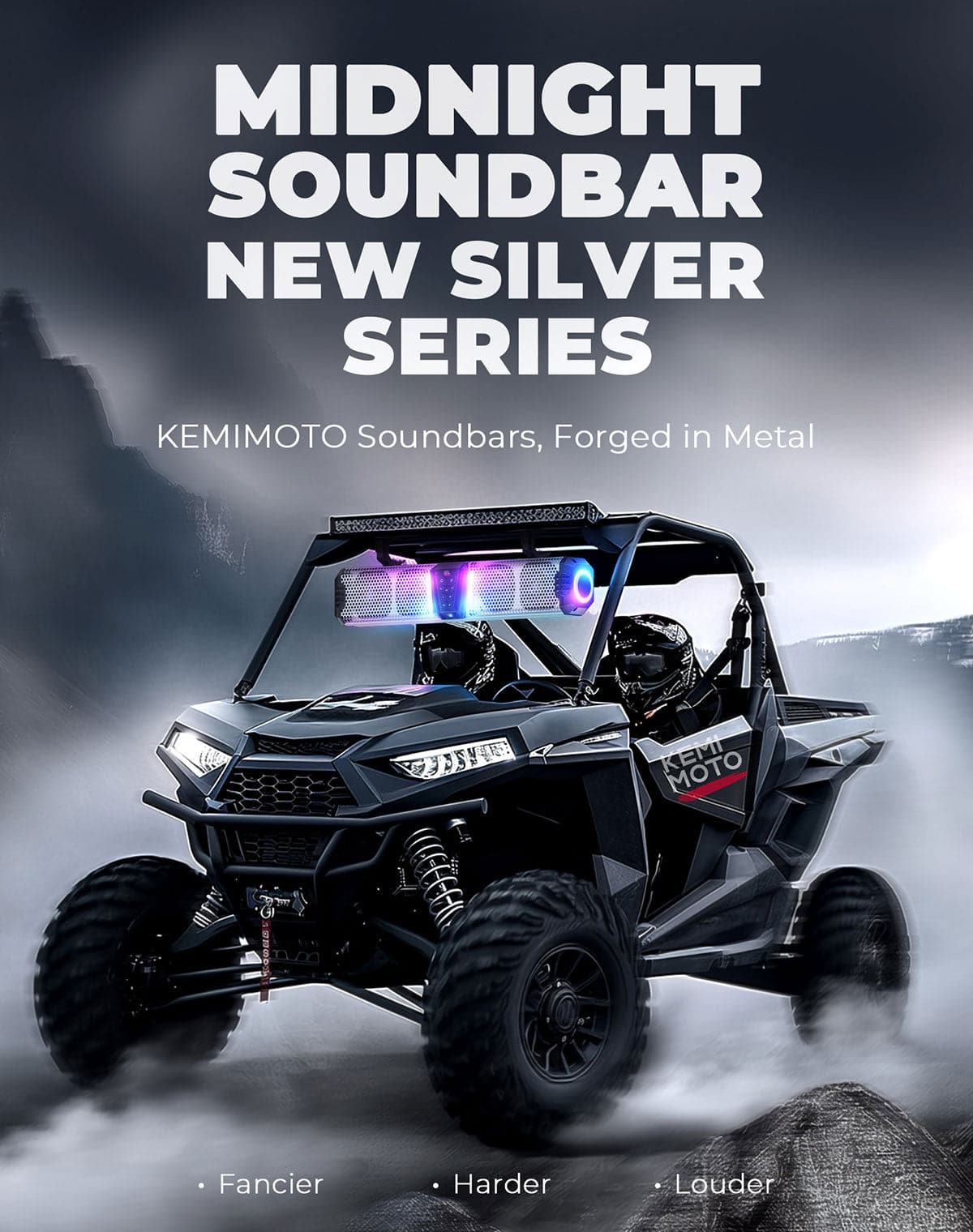 KEMIMOTO Midnight SL60 Gen1.5 Metal 26" RGB UTV Sound Bar for Can-am Golf Cart Marine 1"-2" Roll Bar
