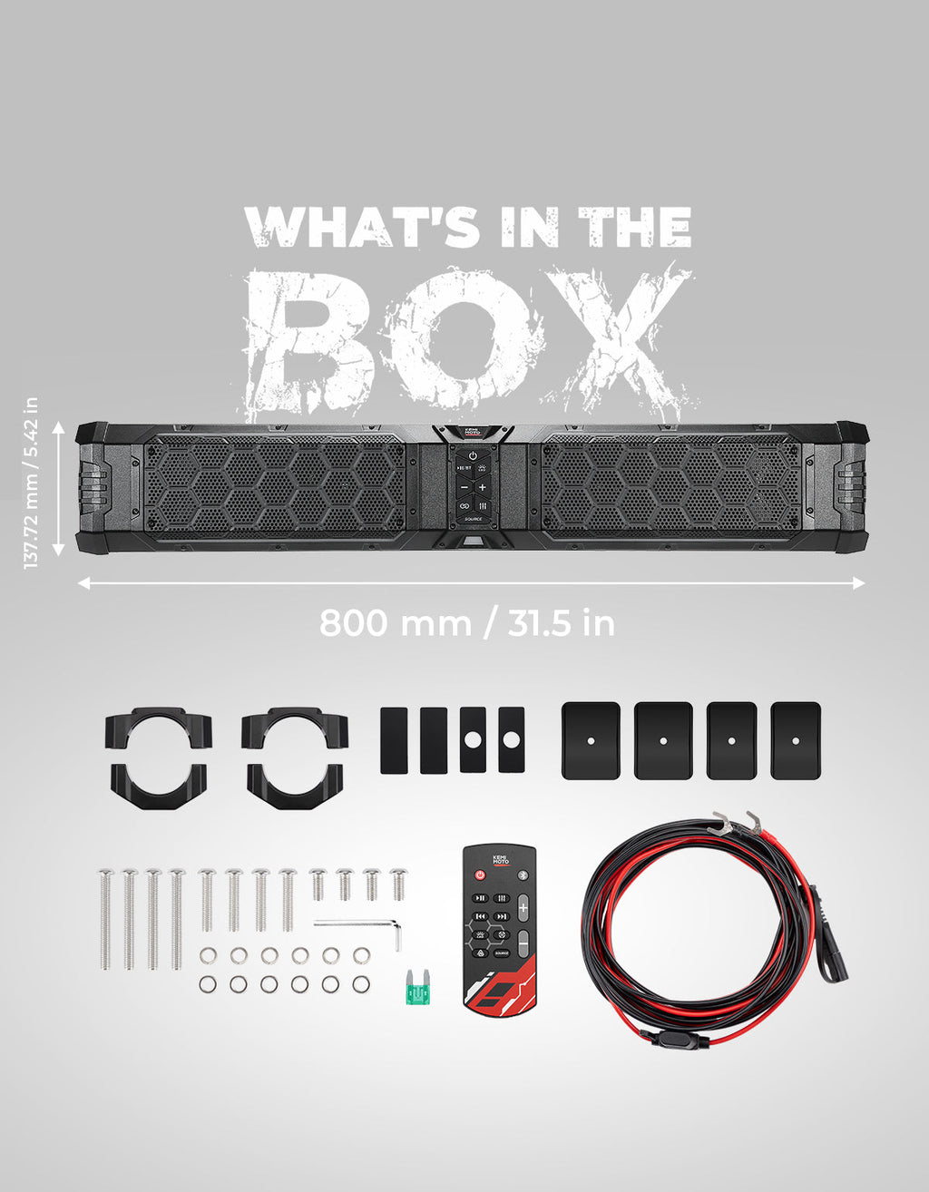 KEMIMOTO Midnight 80 Gen2 UTV Soundbar For Can am Polaris 680W Max Power, IP66 Waterproof & Quad Passive Radiators