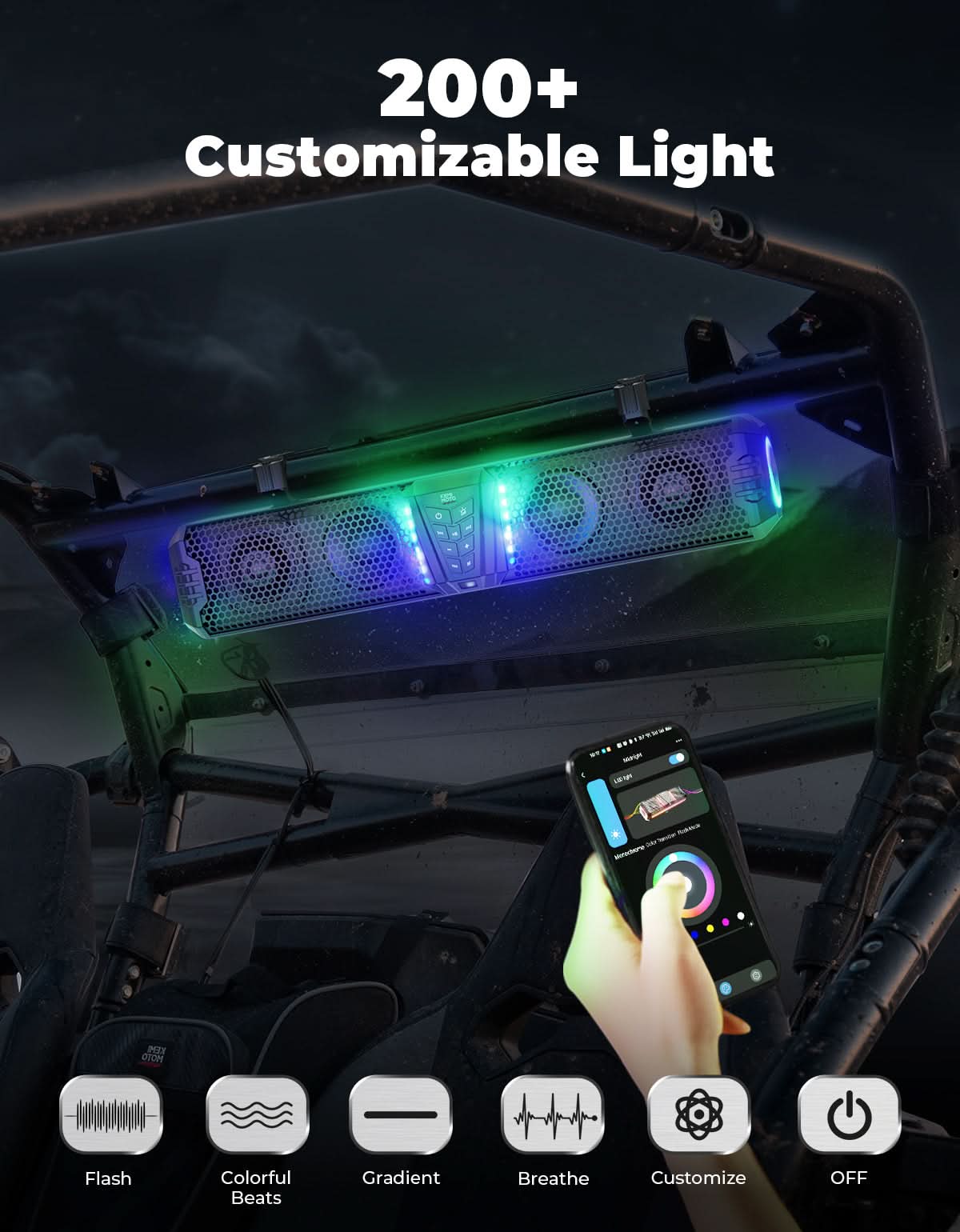 Midnight 60 Gen1.5 Metal UTV Soundbar 26" – Bluetooth & RGB Lights, Waterproof 2026 for Golf Cart/ATV/Polaris