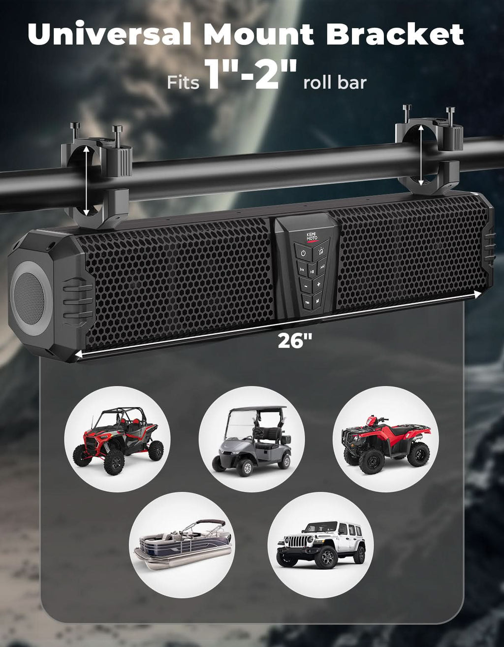 Midnight 60 Gen1.5 Metal UTV Soundbar 26" – Bluetooth & RGB Lights, Waterproof 2026 for Golf Cart/ATV/Polaris
