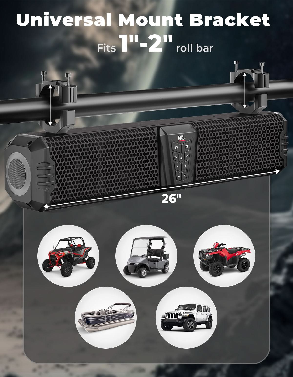 Midnight 60 Gen1.5 Metal UTV Soundbar 26" – Bluetooth & RGB Lights, Waterproof 2026 for Golf Cart/ATV/Polaris