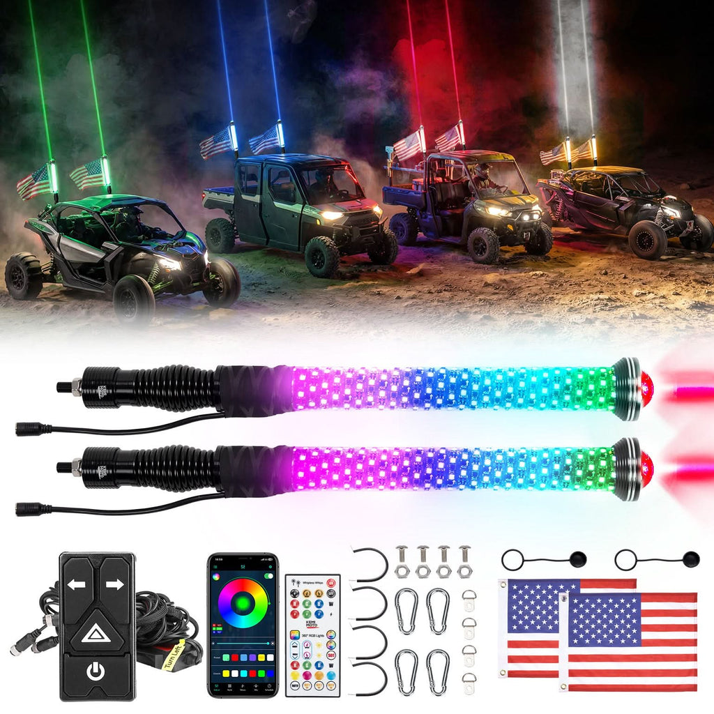 UTV/ATV Universal 2-in-1 2PCS 2FT RGB Whipless LED Whip Lights