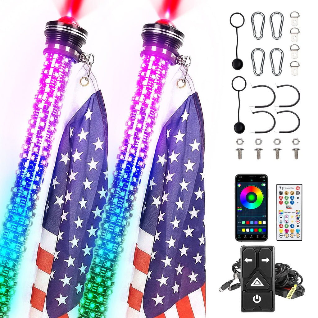UTV/ATV Universal 2-in-1 2PCS 2FT RGB Whipless LED Whip Lights