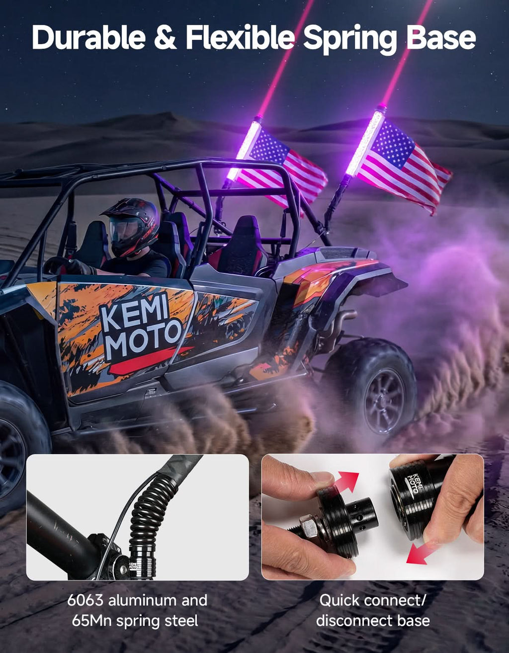 UTV/ATV Universal 2-in-1 2PCS 2FT RGB Whipless LED Whip Lights