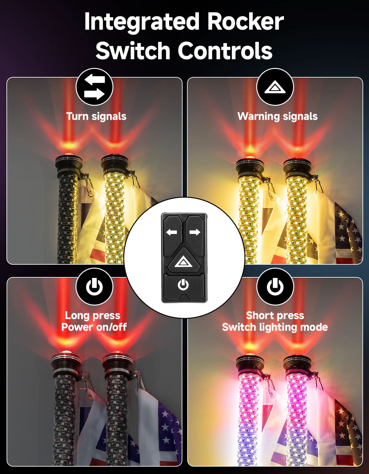 UTV/ATV Universal 2-in-1 2PCS 2FT RGB Whipless LED Whip Lights