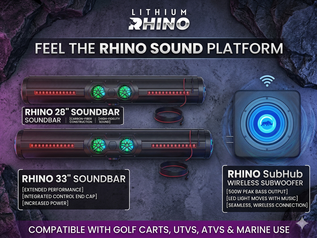 The Rhino Audio Bundle - GX500 SOUNDBAR , SUBWOOFER, & STEERING REMOTE