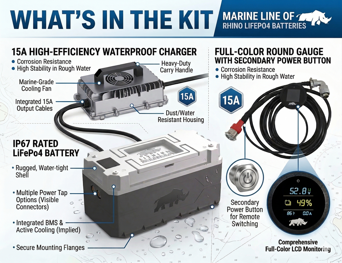 12V 392Ah Lithium Rhino Marine LiFePO4 IP67 Conversion Kit