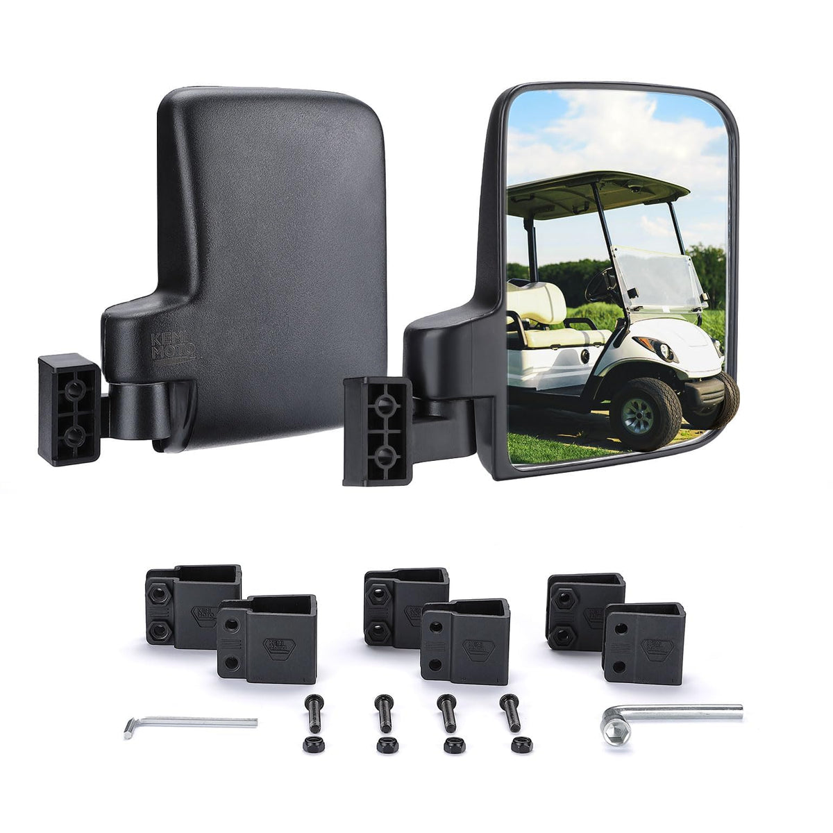 No-Drill Golf Cart Side Mirrors for EZGO, Club Car, Drive2, ICON