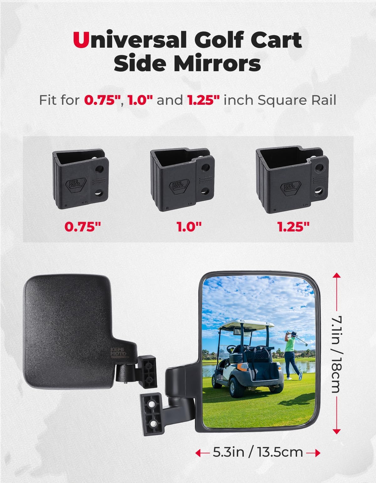 No-Drill Golf Cart Side Mirrors for EZGO, Club Car, Drive2, ICON