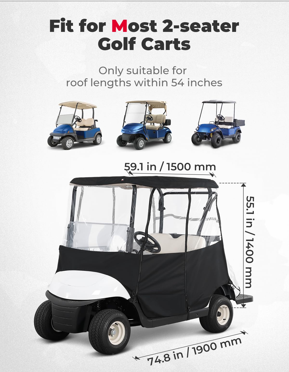 600D Golf Cart Enclosure for Club Car Precedent/Tempo/Onward, EZGO