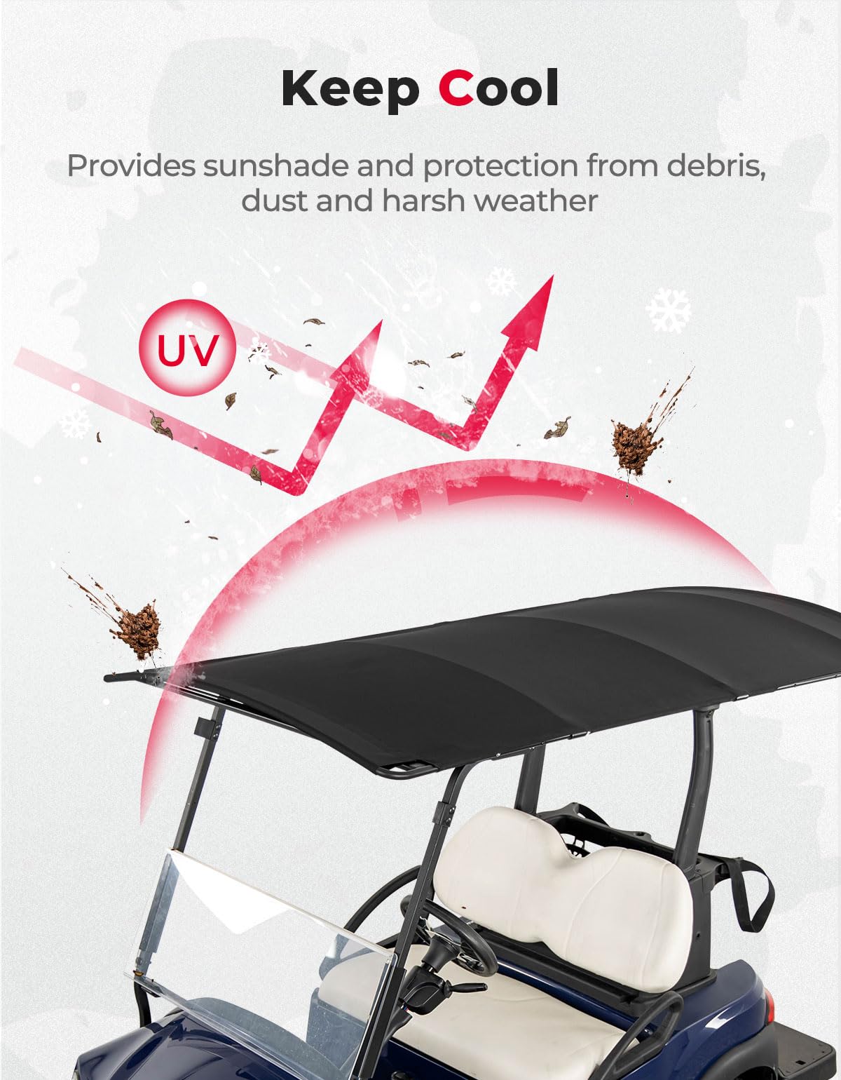 Canvas Universal Sun Top, 85" Extended Golf Cart Roof