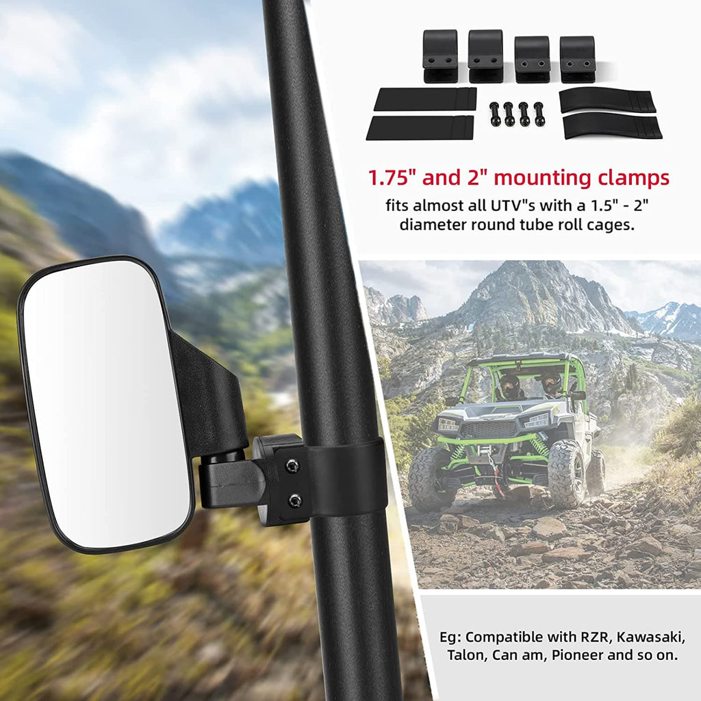 UTV Side Mirrors and Center Mirror with 1.6" to 2" Roll Bar Cage